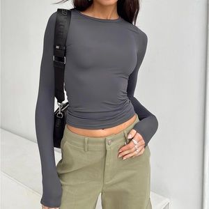 Nylon long sleeve grey top from Princess Polly